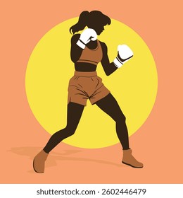 dynamic orange boxing female silhouette poster illustration, sporty pop color design