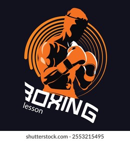 dynamic orange boxing lesson person silhouette illustration.