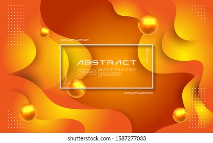 Dynamic orange color background. Modern abstract liquid textured geometric elements design with dots decoration.