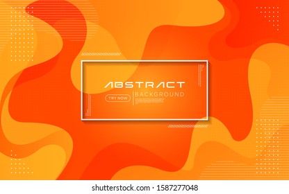 Dynamic orange color background. Modern abstract liquid textured geometric elements design with dots decoration.