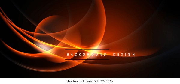 Dynamic orange curves flow across dark background. Elegant design features bright lines, creating modern aesthetic. Simple text reads background design.