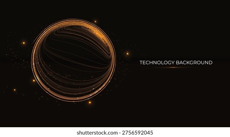 Dynamic Orange fiber optic threads elegantly form a high-speed circle of pulsing neon lights, orbiting like a cosmic trail in a universe. Sleek modern tech concept: innovation, data flow, velocity. Wave. Big data. Technology concept