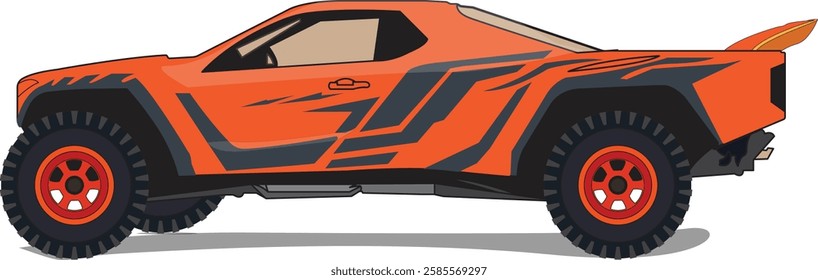 Dynamic Orange Off-Road Vehicle with Red Rims and Angular Design - Rugged and Stylish Automotive Illustration