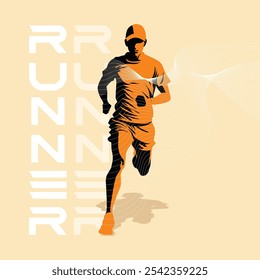 dynamic orange person runner running run jogging sporty silhouette poster illustration.