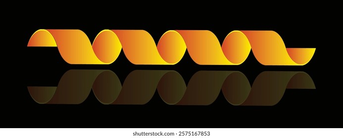 Dynamic Orange Ribbon Design with Reflection on Black Background