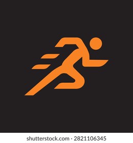 Dynamic orange running athlete with speed lines on a dark background, ideal for sports, fitness, racing, training, marathons, and activewear brands.