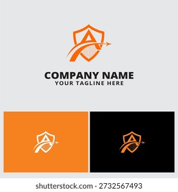 Dynamic Orange Shield Logo With Arrow Emblem For Brand Identity And Corporate Design