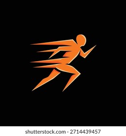 Dynamic orange silhouette of a runner in motion against a black background