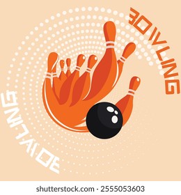 dynamic orange sporty bowling strike silhouette poster illustration.