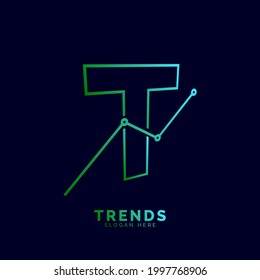 dynamic outline letter Ttrends statistic vector logo design