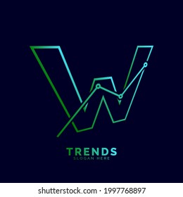 diseño del logotipo del vector estadístico de la letra de esquema dinámica W