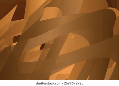 Dynamic overlapping abstract shapes in warm brown and orange gradient tones create a modern, energetic background.