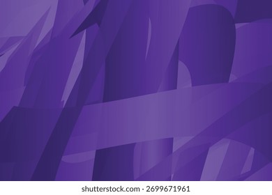 Formas geométricas sobrepostas dinâmicas em vários tons de roxo criam um fundo moderno e abstrato com um senso de profundidade e movimento.