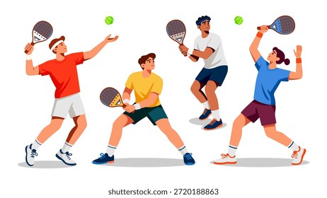 Dynamic Paddle Tennis Players in Action.. Padel tennis flat Illustration Isolated in White Background