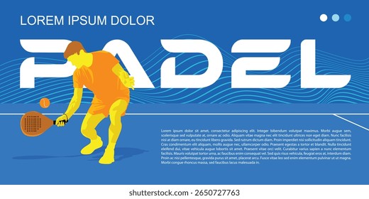 Dynamic padel tennis player in action, flat vector illustration of an athlete hitting a tennis ball, showcasing a bold and sporty blue design, ideal for sports and fitness concepts.