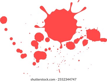 Dynamic paint splash in vibrant red against a clean white backdrop, creating an abstract composition with splatters and droplets, ideal for artistic and design projects