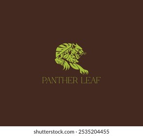 Dynamic panther and leaf logo, blending nature and strength, perfect for eco-friendly brands, environmental projects, or wildlife conservation initiatives.