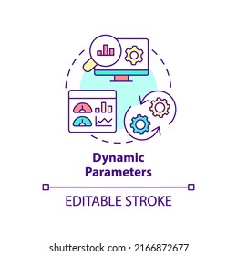 Dynamic Parameters Concept Icon. Advanced Search Engine Optimization Abstract Idea Thin Line Illustration. Isolated Outline Drawing. Editable Stroke. Arial, Myriad Pro-Bold Fonts Used