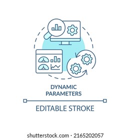 Dynamic Parameters Turquoise Concept Icon. Advanced Search Engine Optimization Abstract Idea Thin Line Illustration. Isolated Outline Drawing. Editable Stroke. Arial, Myriad Pro-Bold Fonts Used