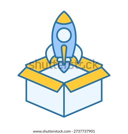 Dynamic parcel shipping package icon with rocket symbol representing express delivery service, fast logistics solution, rapid courier dispatch and priority shipment concept.