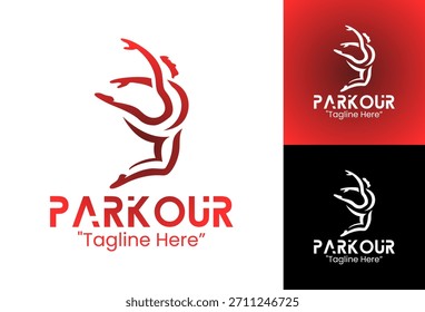 Ein dynamisches Parkour-Logo für urbane Sportmarken, freerunning Communities und aktive Lifestyle-Identität mit energischer Bewegung.