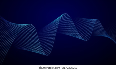 Diseño abstracto de ondas de partículas dinámicas. Fondo oscuro con puntos de flujo borrosos. Vector