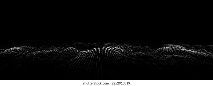 Dynamic particle wave. Futuristic black point wave. Flow digital structure. Data technology background. Vector illustration.