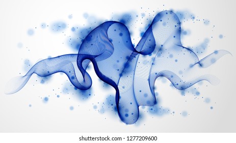 Dynamic particles sound wave flowing. Dotted curves vector abstract background. Beautiful 3d wave shaped array of blended points.