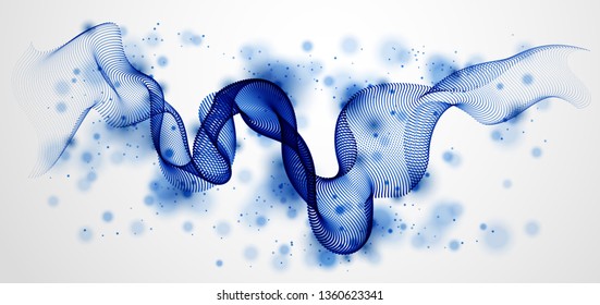 Dynamic particles sound wave flowing. Dotted curves vector abstract background. Beautiful 3d wave shaped array of blended points.