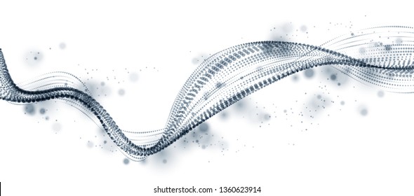 Dynamic particles sound wave flowing. Dotted curves vector abstract background. Beautiful 3d wave shaped array of blended points.