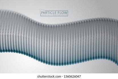 Dynamic particles sound wave flowing over grey. Blurred dots vector abstract background. Beautiful wave shaped array of blurry circles.