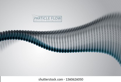 Dynamic particles sound wave flowing over grey. Blurred dots vector abstract background. Beautiful wave shaped array of blurry circles.