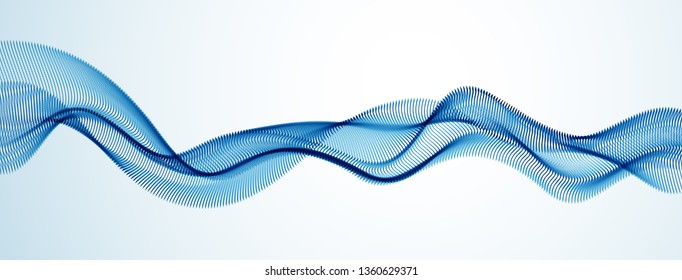Dynamic particles sound wave flowing. Dotted curves vector abstract background. Beautiful 3d wave shaped array of blended points.