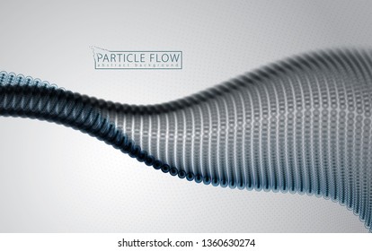 Dynamic particles sound wave flowing over grey. Blurred dots vector abstract background. Beautiful wave shaped array of blurry circles.