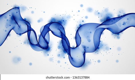 Dynamic particles sound wave flowing. Dotted curves vector abstract background. Beautiful 3d wave shaped array of blended points.