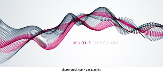 Dynamic particles sound wave flowing. Dotted curves vector abstract background. Beautiful 3d wave shaped array of blended points.