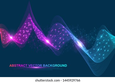 Dynamic particles sound wave flowing abstract background. Abstract colorful wave lines background. Geometric template for your design brochure, flyer, report, website, banner. Vector illustration.