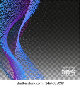Dynamic particles sound wave flowing over lights abstract. Beautiful wave shaped array of glowing dots. Isolated on Transparent Background Vector Illustration