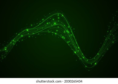 Dynamic particles sound wave flowing with dot light on blue background. Technology background