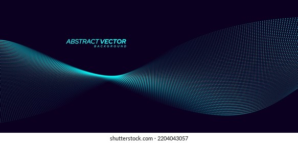 Dynamic Particles Sound Wave Flowing Background. Abstract Data Flow Background. Beautiful Wave Shaped Array of Dots. Vector Illustration.