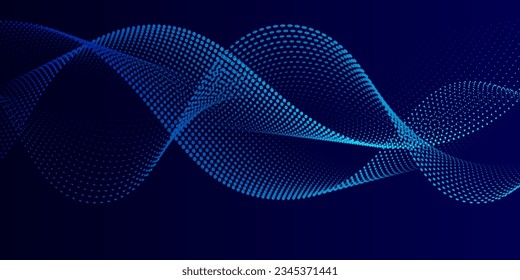 Dynamic particles sound wave flowing over dark. Blurred lights vector abstract background. Beautiful wave shaped array of glowing dots