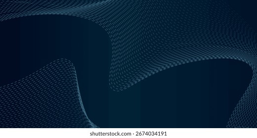 Dynamische Partikel klingen Welle fließend blau dunklen Hintergrund. Unscharf blauer Vektorabstrakt. Einfaches Vektordesign für Banner, Kulisse, Karte, Website, Präsentation, Produkt.