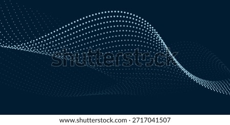Dynamic particles sound wave flowing over dark. Blurred lights vector abstract background. Beautiful wave shaped array of glowing dots.