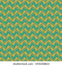 Dynamic pattern, in blue and yellow, with zigzags or waves. Textile design for blouses and shirts.