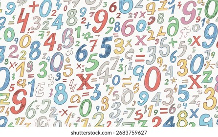 Dynamic pattern of diverse numeric characters and symbols, ideal for educational content and abstract designs