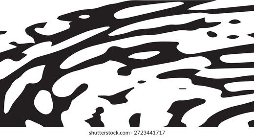 A dynamic pattern of flowing, organic shapes in black and white, creating a sense of movement and texture.