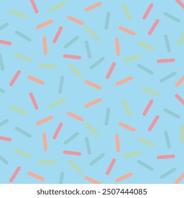 A dynamic pattern with a sky blue backdrop featuring irregular multicolored short lines. Suitable for mobile, tablet, web, and all types of graphic and print design projects.