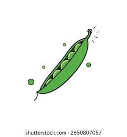 Dynamic peas popping from green pod in flat clean veggie style Vector illustration