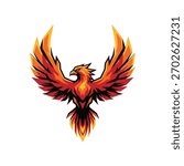 Dynamic phoenix fire bird mascot logo vector illustration.