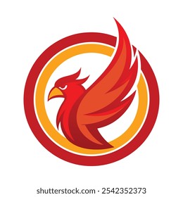 "Dynamic phoenix mascot logo encircled in flames, symbolizing rebirth and resilience. The powerful, fiery wings wrap around a circular border, creating a bold, memorable emblem."